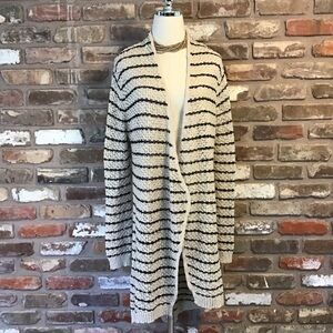 Gibson Latimer Cream & Black Crochet Striped Long Cardigan Sweater M